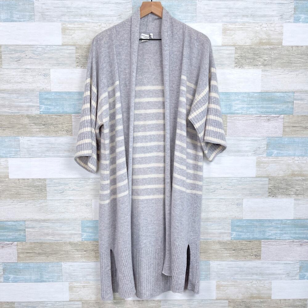 Club Monaco Cashmere Beach Duster Cardigan Gray White 3/4 Sleeve Womens Large